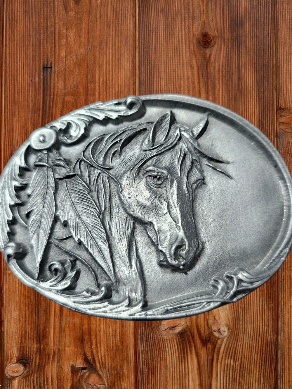 Horse And Feather Western Belt Buckle
